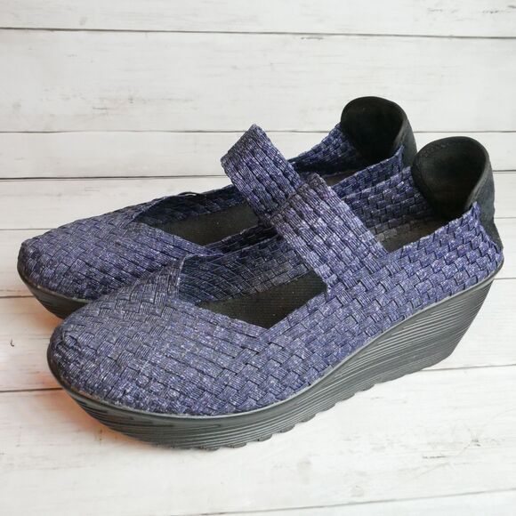 Women's Size 10 Platform Wedge Blue Sandals Woven Pumps Mary Jane Shoes - Picture 4 of 8